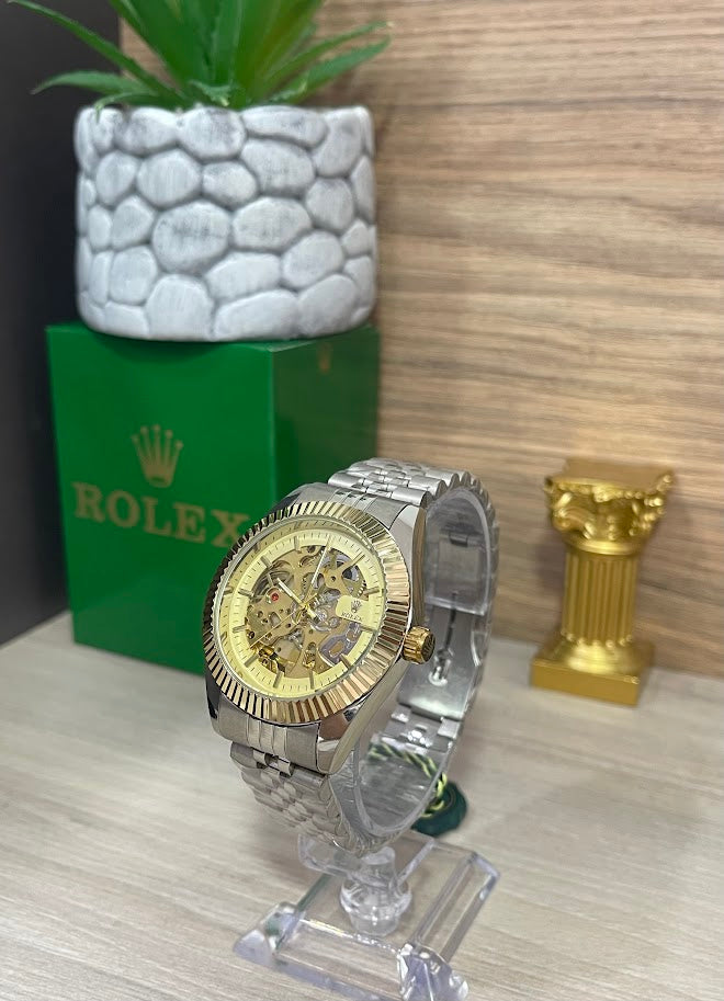 RELOJ ROLEX CORAZON ABIERTO PLATEADO CARA DORADA