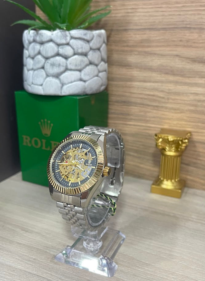 RELOJ ROLEX CABALLERO CORAZON ABIERTO PLATEADO ARO DORADO