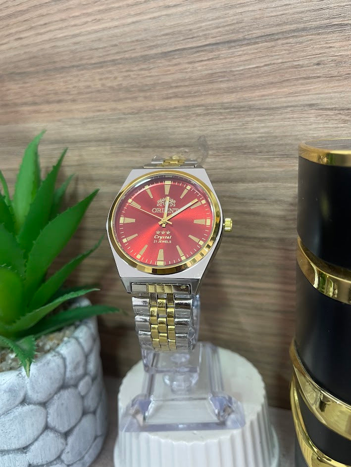 RELOJ ORIENT CABALLERO BICOLOR CON ROJO