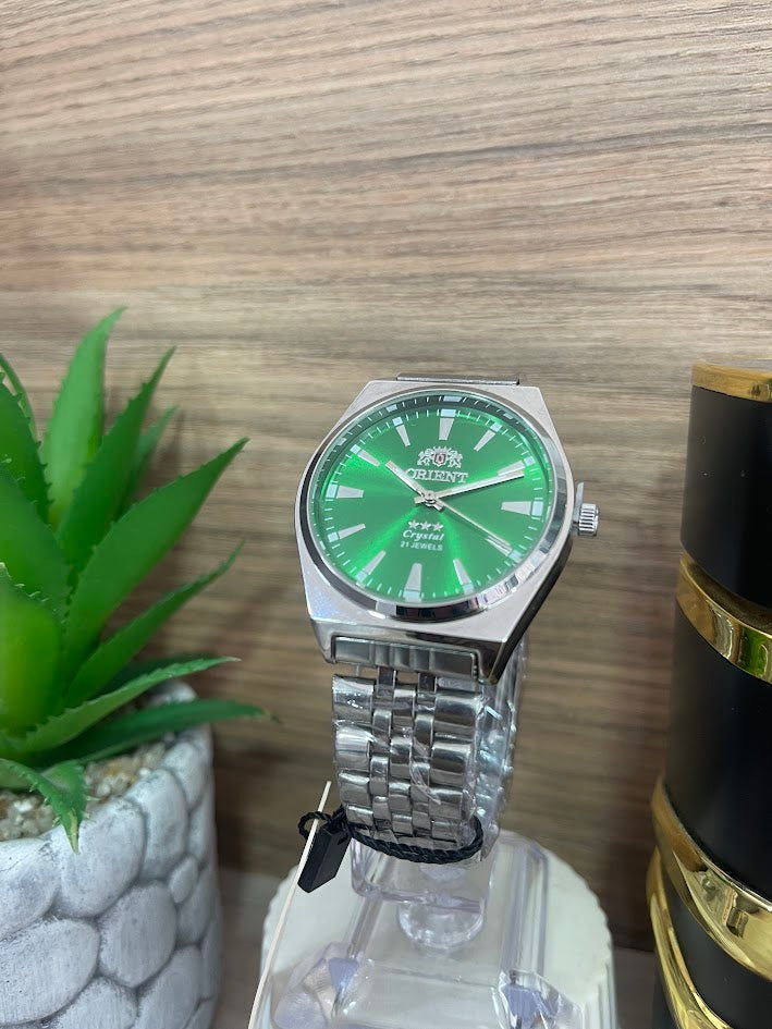 RELOJ ORIENT CABALLERO PLATEADO Y VERDE