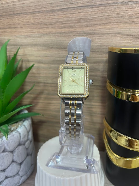 RELOJ QYQ DAMA CUADRADO BICOLOR