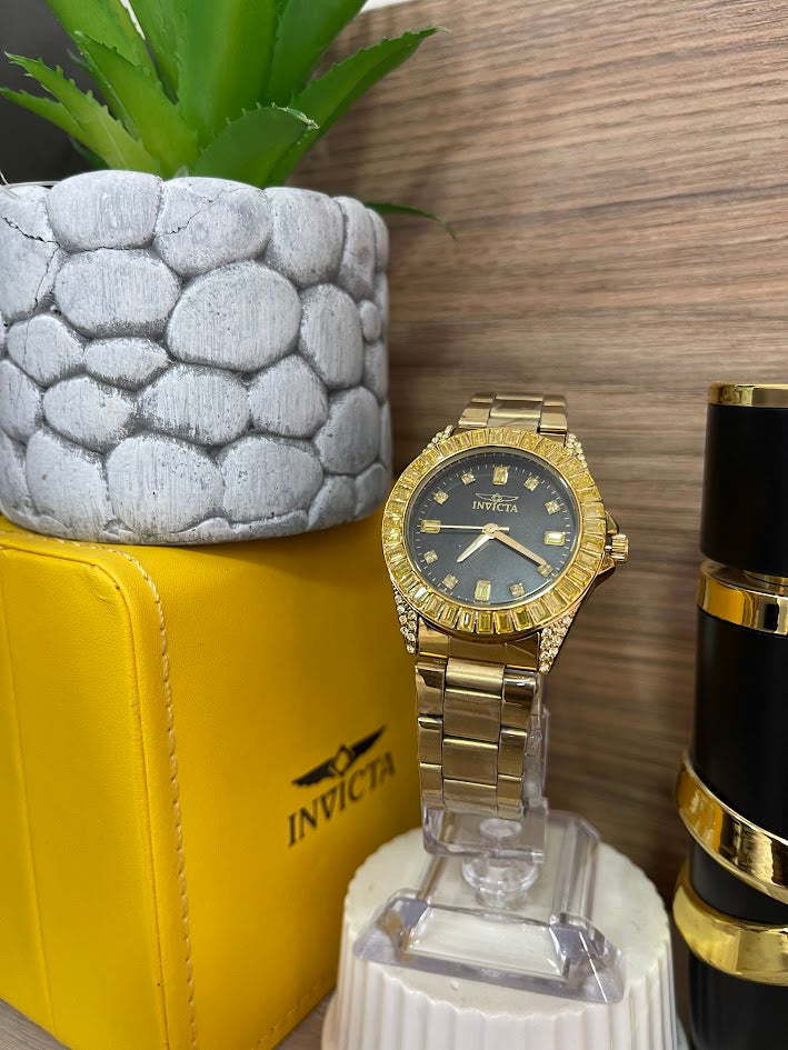 INVICTA DAMA DORADO ESFERA NEGRA