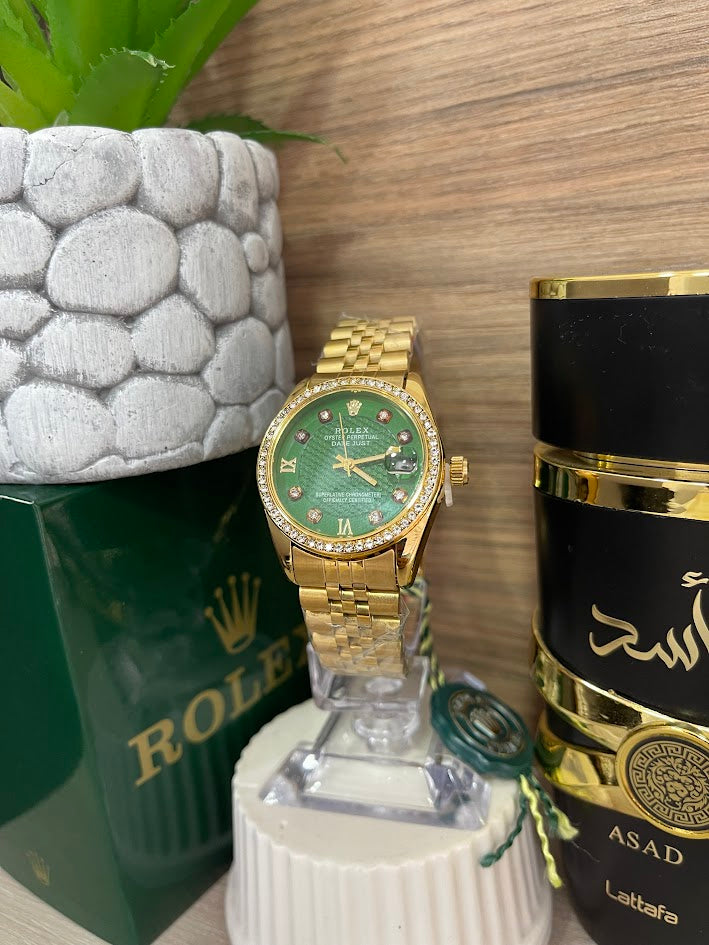 RELOJ ROLEX DAMA DORADO Y VERDE