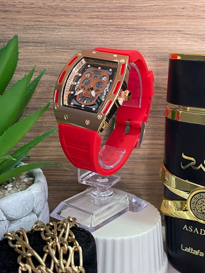 RELOJ RICHAR MILLER DORADO Y ROJO