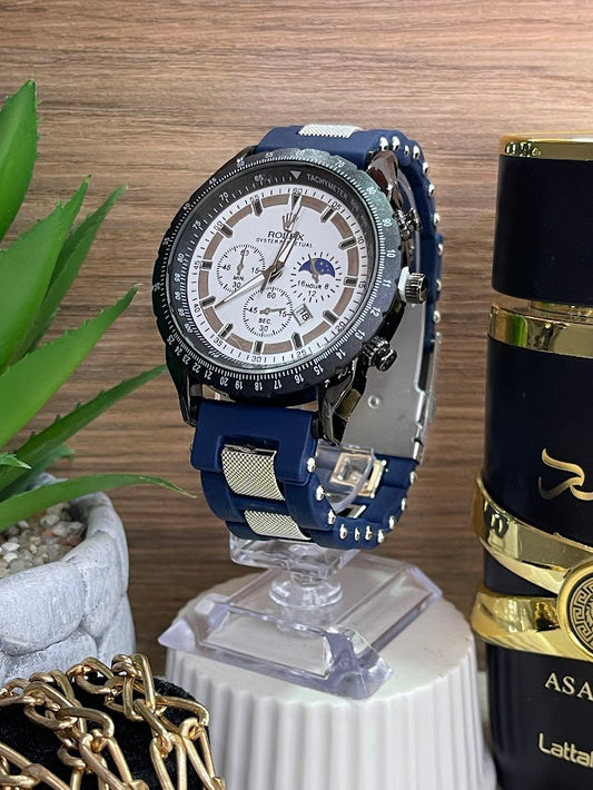 RELOJ ROLEX SILICONA AZUL Y PLATEADO