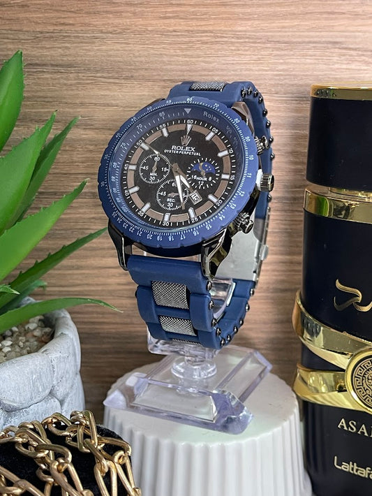 RELOJ ROLEX CABALLERO SILICONA GRIS Y AZUL