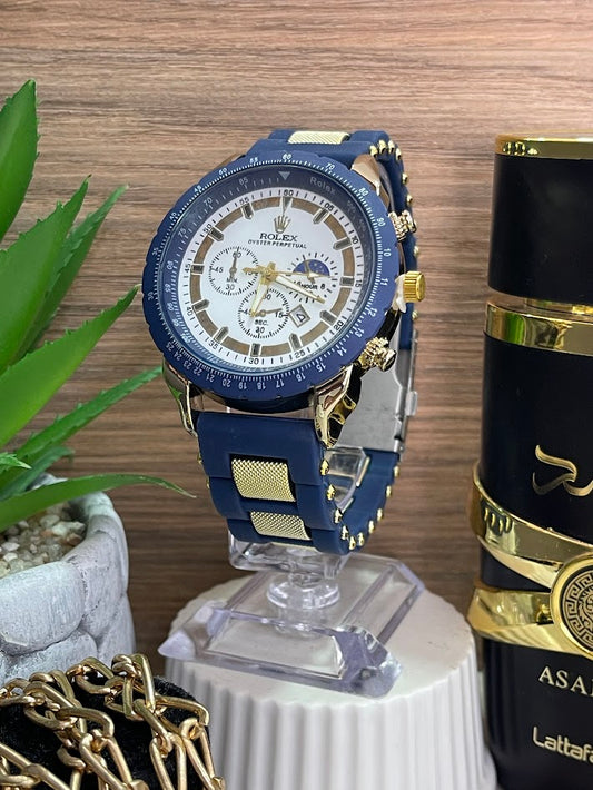RELOJ ROLEX SILICONA AZUL Y DORADO