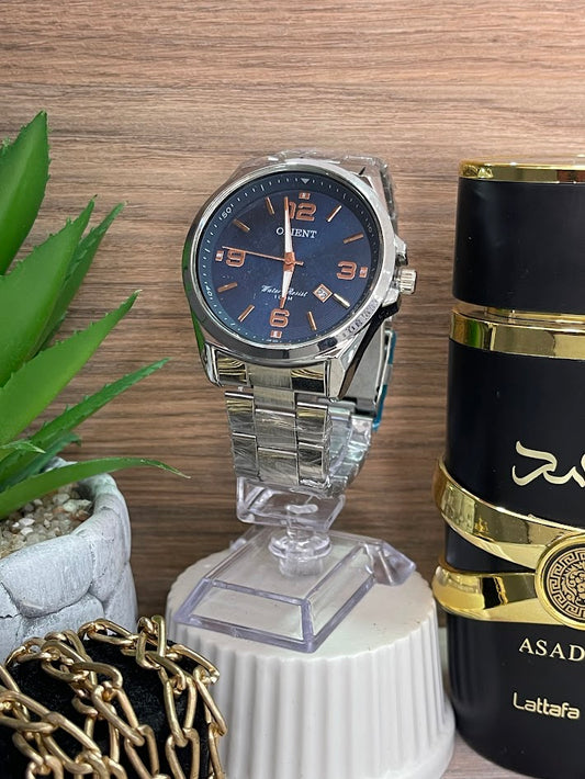 RELOJ ORIENT CABALLERO PLATEADO Y AZUL