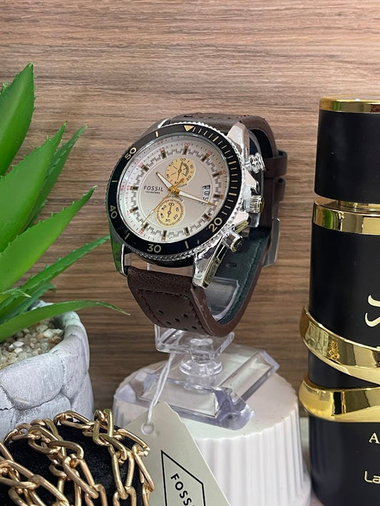 RELOJ FOSIL PLATEADO MANILLA MARRON