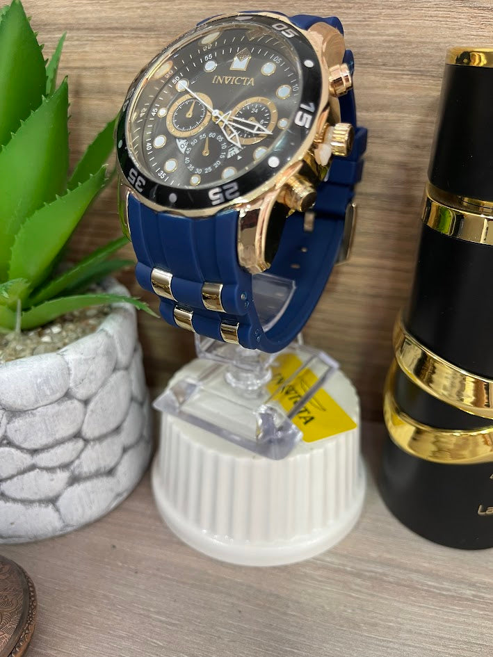 RELOJ INVICTA MANILLA DE SILICONA DORADO Y AZUL