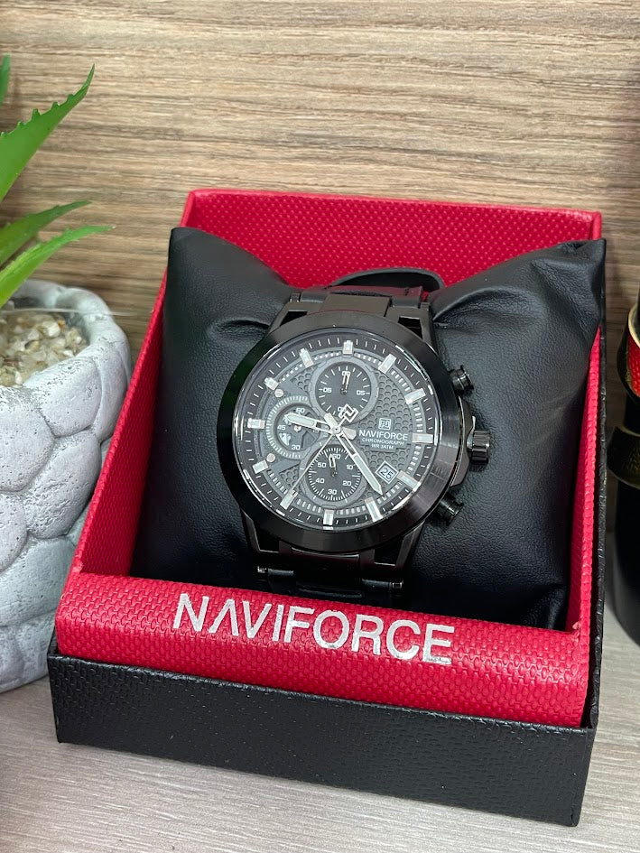 RELOJ NAVIFORCE CABALLERO NEGRO MANILLA DE CUERO
