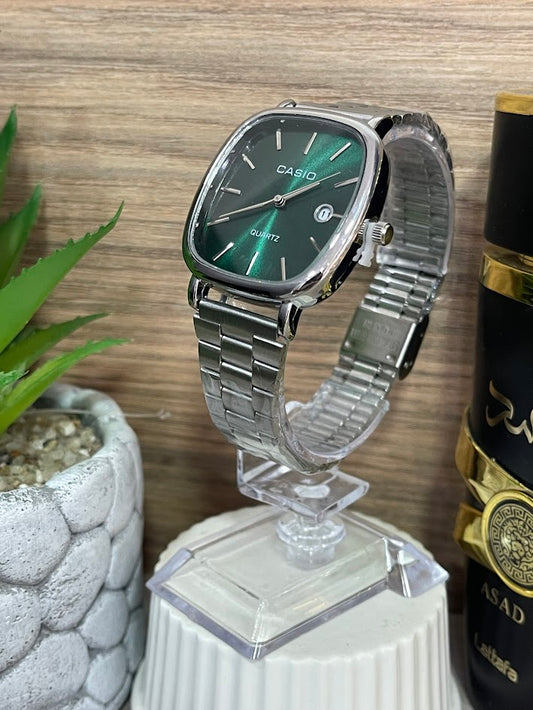 RELOJ CASIO PLATEADO TABLERO VERDE
