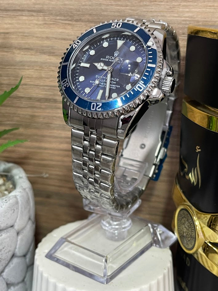 RELOJ ROLEX CABALLERO PLATEADO CARA AZUL