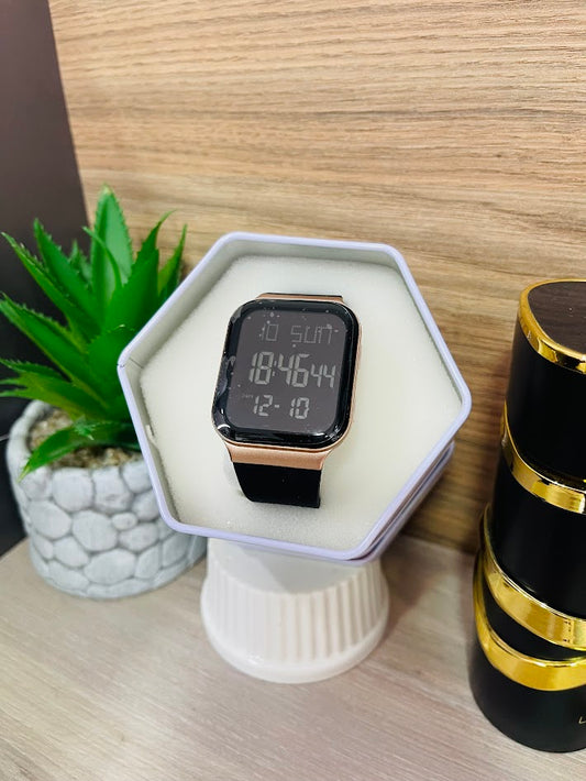 RELOJ DIRAY NEGRO Y ORO ROSA