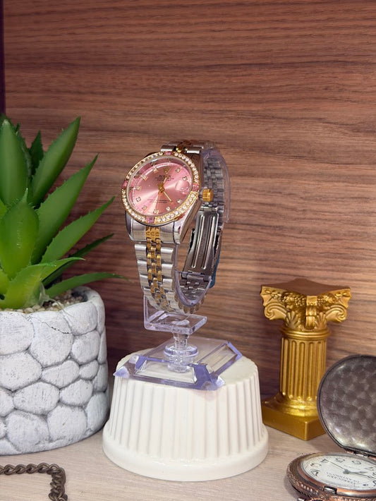 RELOJ ROLEX DAMA BICOLOR ESFERAS ROSA ARO DIAMANTADO