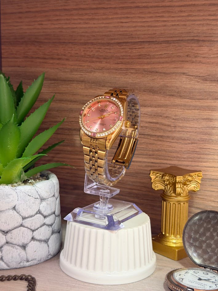 RELOJ ROLEX DAMA DORADO ESFERAS ROSA ARO DIAMANTADO