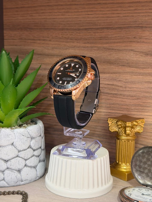 RELOJ ROLEX PALO ROSA ESFERA NEGRA MANILLA SILICONA NEGRA