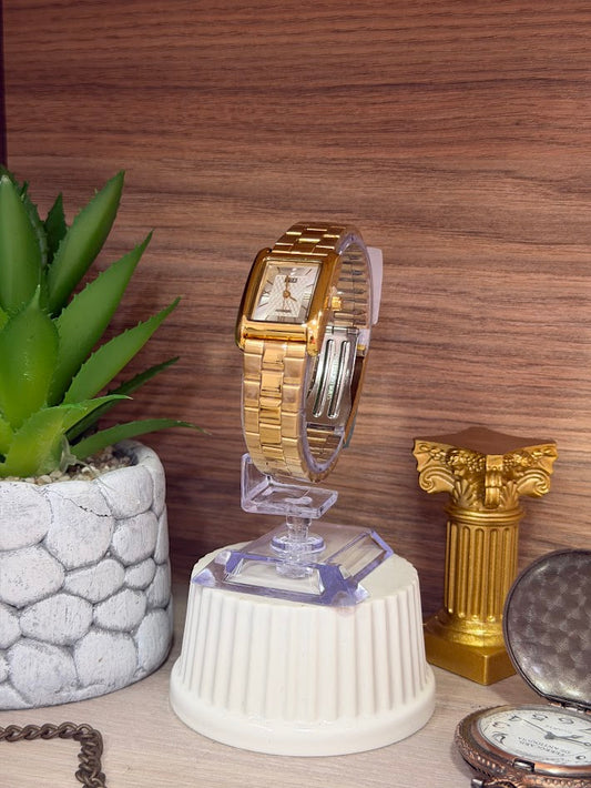 RELOJ QYQ DAMA DORADOS NUMEROS ROMANOS