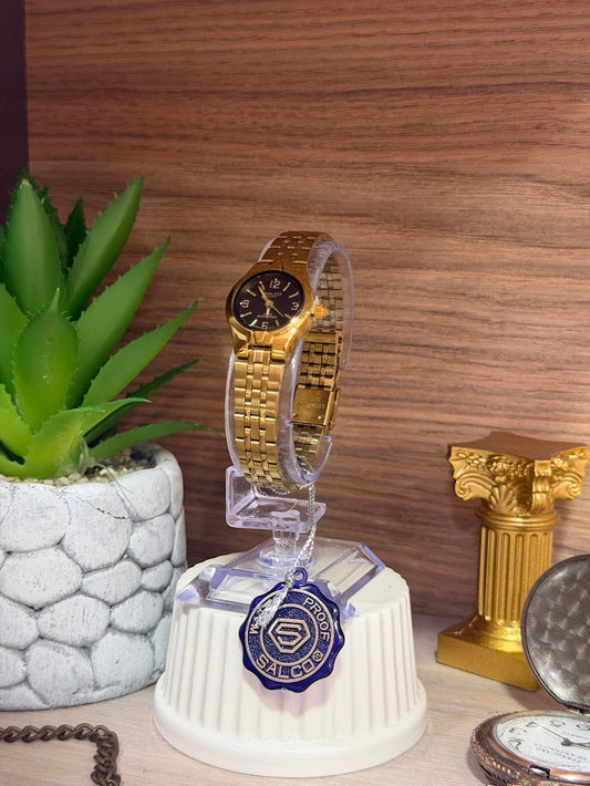 RELOJ SALCO DAMA DORADO ESFERA NEGRA