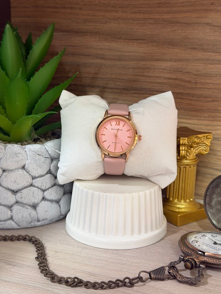 RELOJ DAMA DORADO ESFERA ROSA MANILLA CUEROTEC ROSA