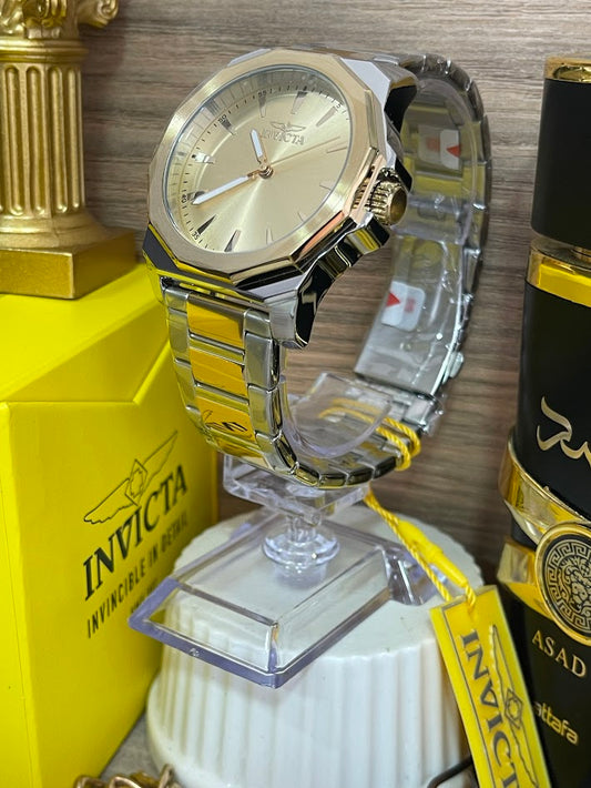 RELOJ INVICTA CABALLERO BICOLOR ESFERA DORADA