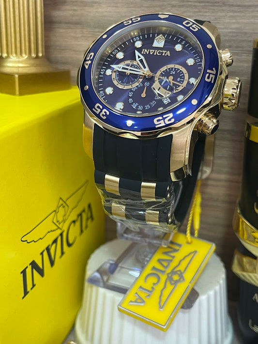 RELOJ INVICTA CABALLERO DORADO Y NEGRO ARO AZUL