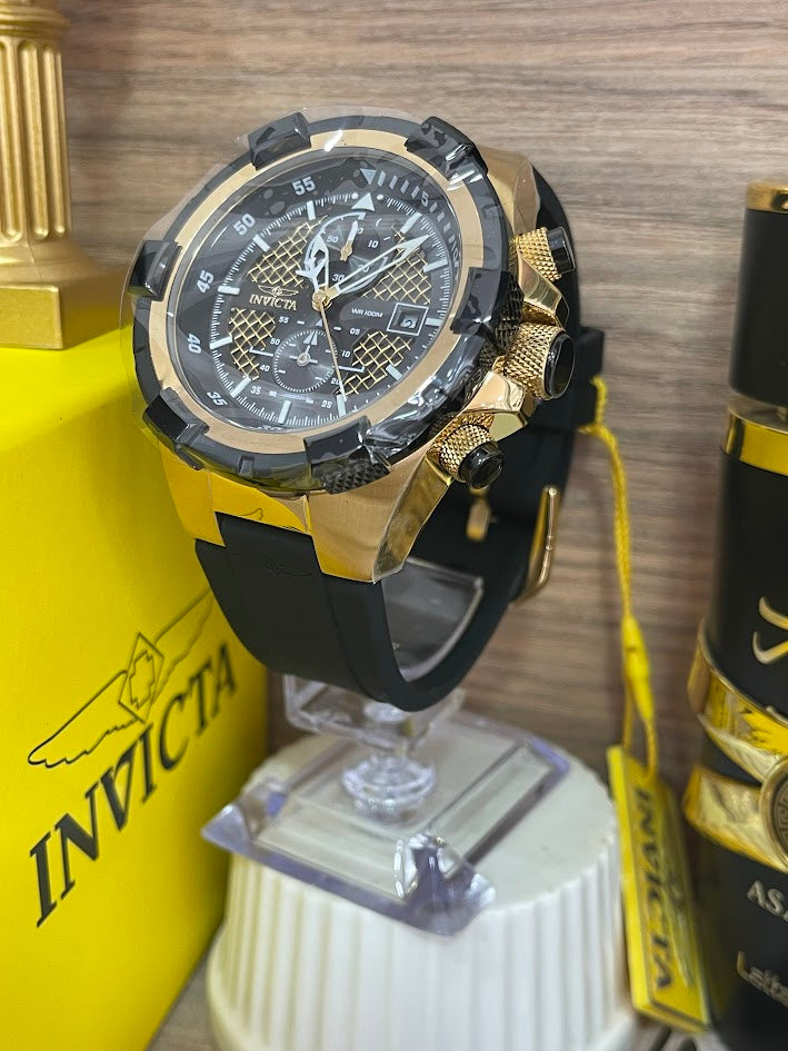 RELOJ INVICTA CABALLERO ORIGINAL NEGRO Y DORADO