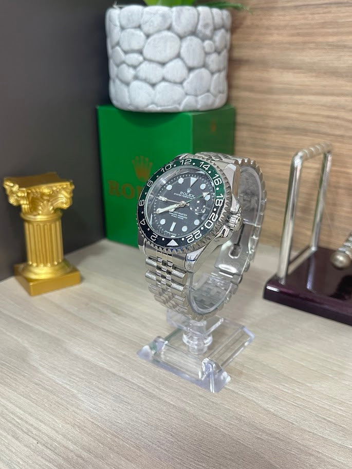 RELOJ ROLEX PLATEADO ARO NEGRO Y VERDE