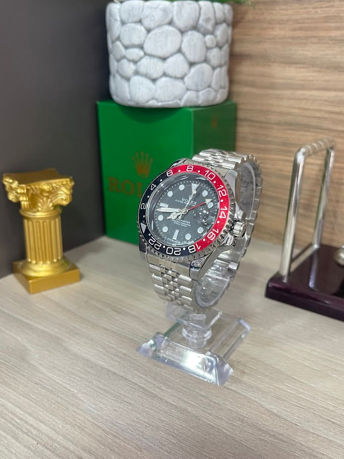 RELOJ ROLEX CABALLERO PLATEADO ARO ROJO Y NEGRO