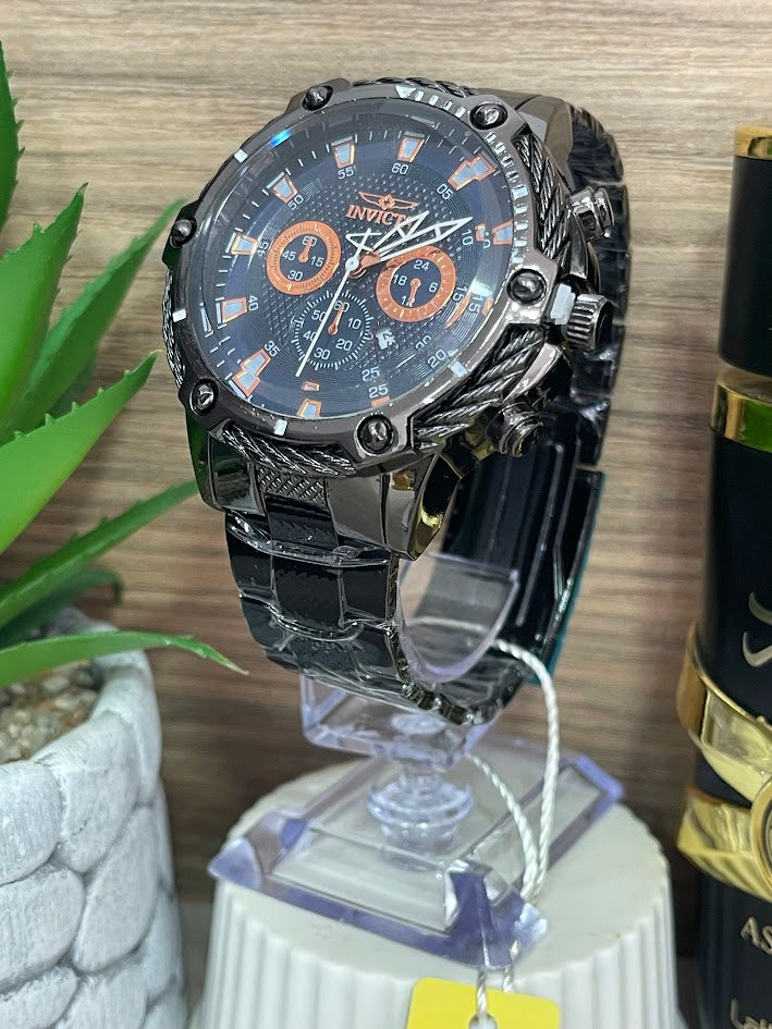 RELOJ INVICTA NEGRO DETALLES ORO ROSA