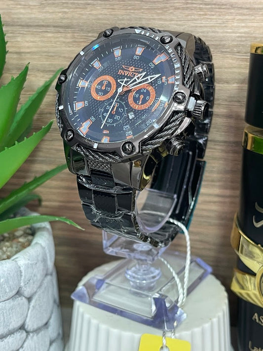 RELOJ INVICTA NEGRO DETALLES ORO ROSA