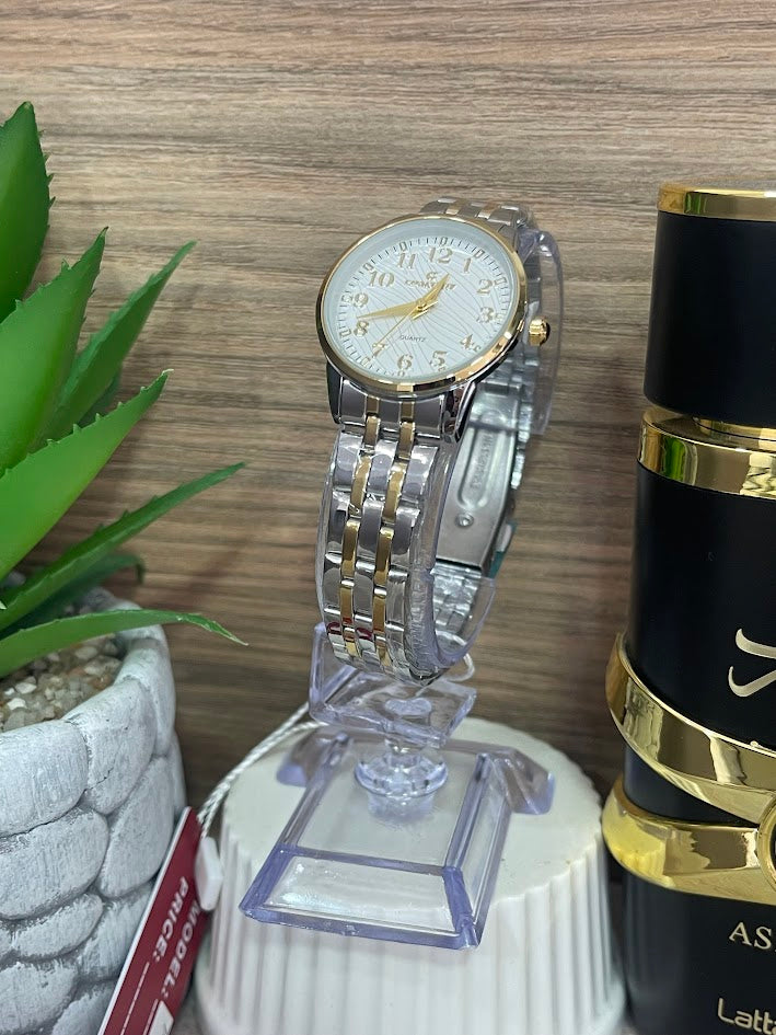 RELOJ CHAXIGO DAMA BICOLOR ESFERA BLANCA