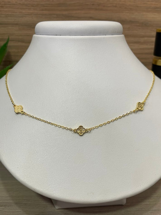 GARGANTILLA TREBOL X3 6MM DIAMANTADO 47CM ORO LAMINADO