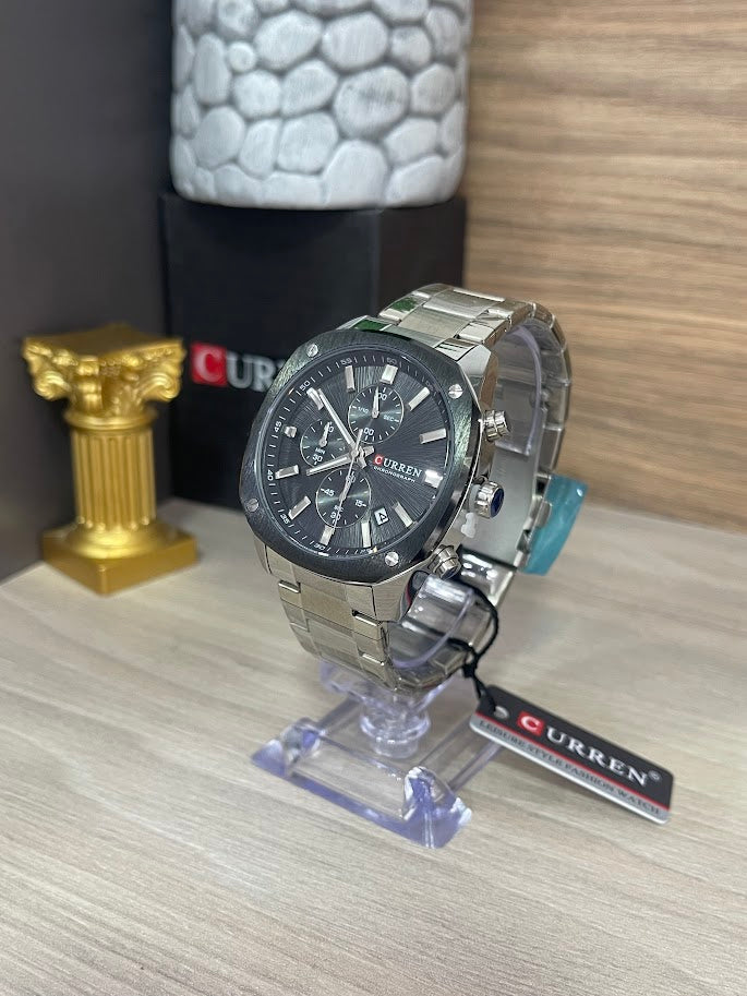 RELOJ CURREN PLATEADO CARA NEGRA