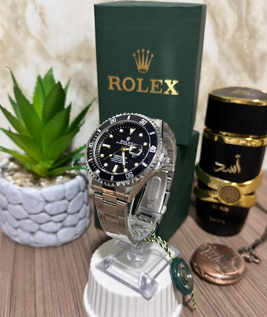 Rolex Plateado Esfera Negra Semiautomático