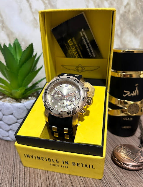 Invicta Original Dorado Esfera Dorada Manilla SIlicona 17884