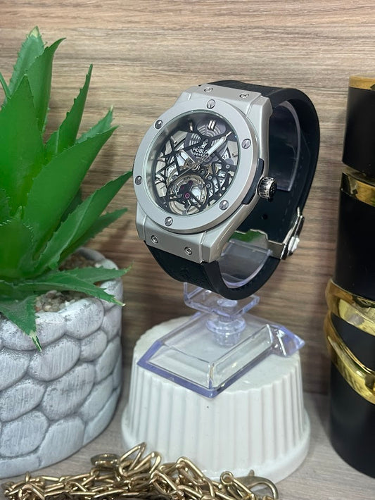 RELOJ HUBLOT CABALLERO NEGRO CAJA PLATEADA