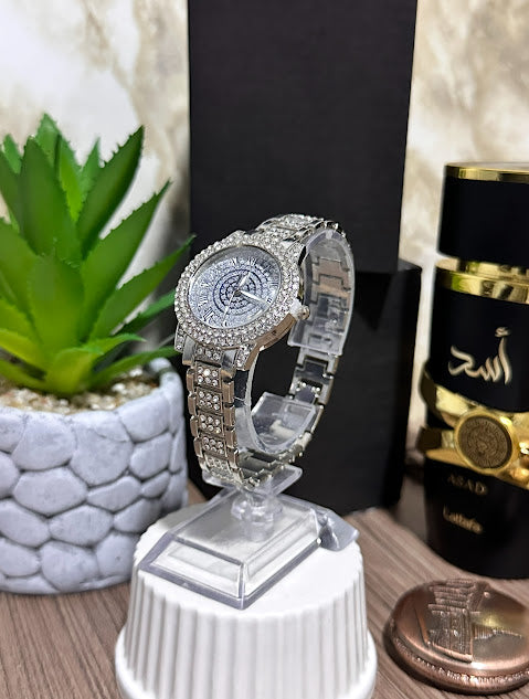 Reloj Dama Diamantado Plateado