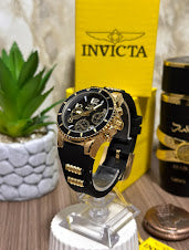 Invicta Dama Dorado Esfera Negra Manilla Silicona Negra