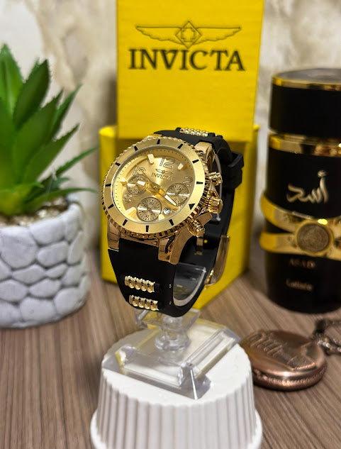 Invicta Dama Dorado Esfera Dorada Manilla Silicona negra