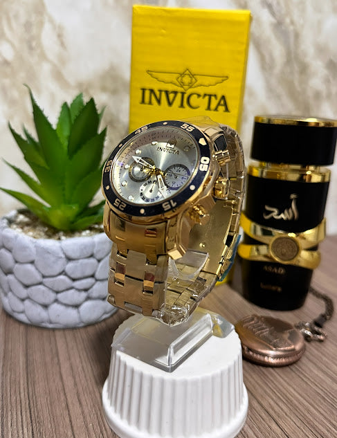 Invicta Dorado Esfera Blanca Manilla Metálica V1
