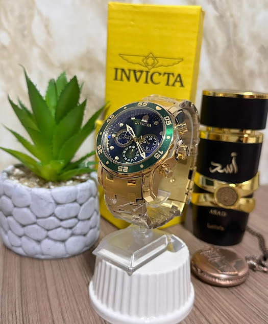 Invicta Dorado Esfera Verde Manilla Metálica V3