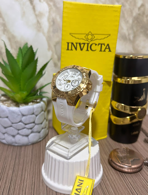 Invicta Dama Dorado Esfera Blanca Manilla Silicona Blanca V3