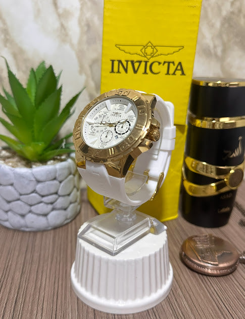 Invicta Dorado Esfera Blanca Manilla Silicona Blanca V3