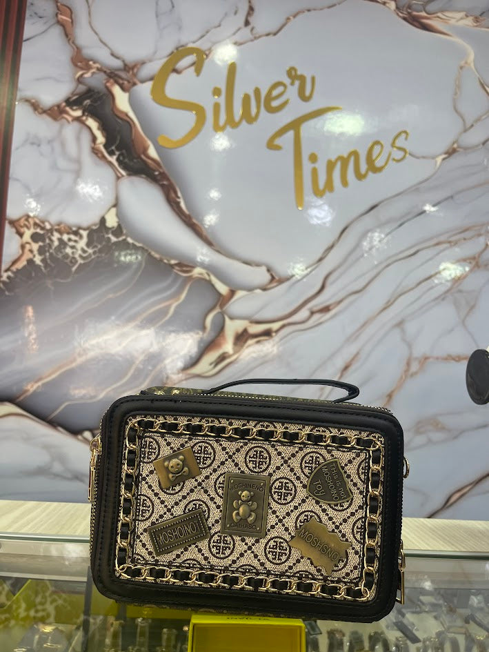 BOLSO DAMA CAFE DETALLES METALICOS