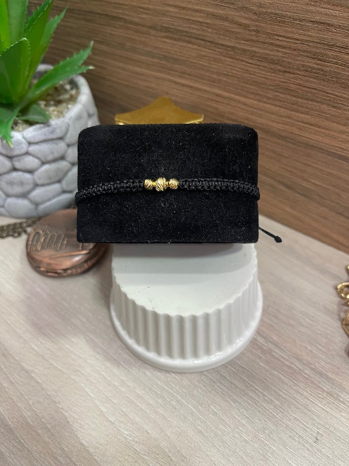 PULSERA TEJIDA NEGRA BALIN 4MM 5MM ORO LAMINADO
