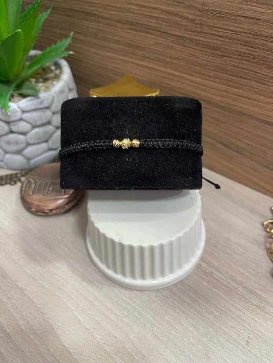 PULSERA TEJIDA NEGRA BALIN 4MM 5MM ORO LAMINADO