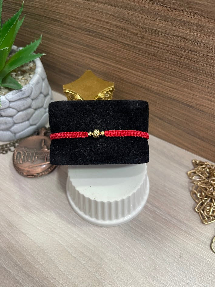 PULSERA TEJIDA ROJA BALIN 3MM 6MM ORO LAMINADO