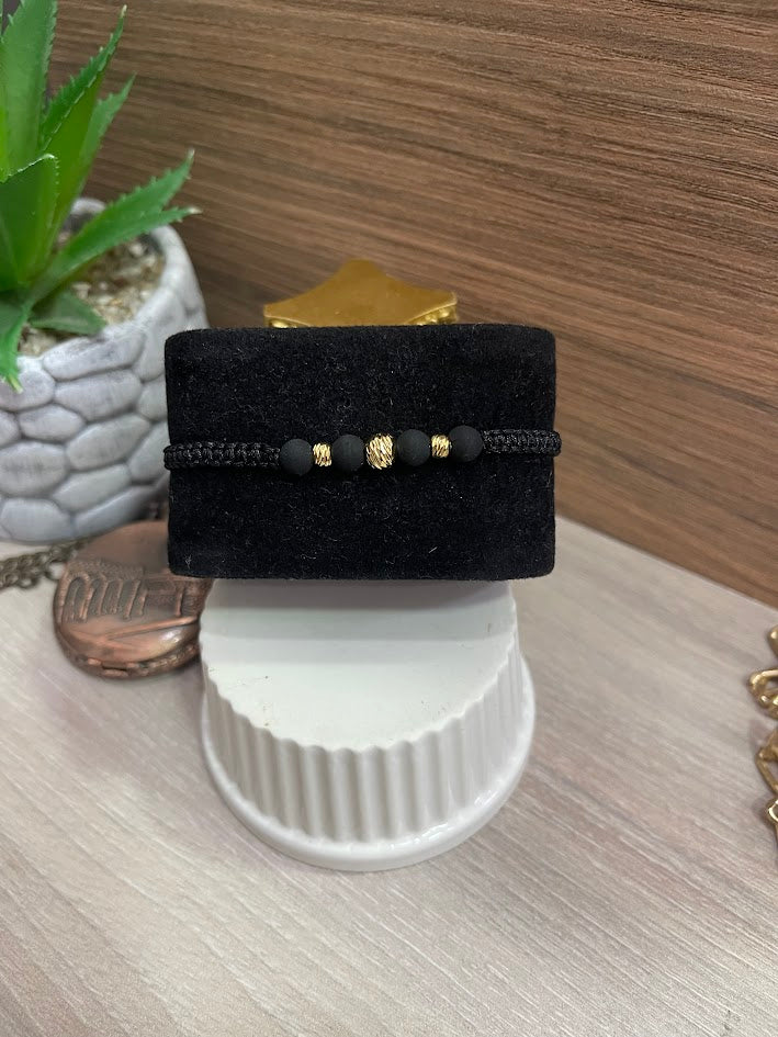 PULSERA TEJIDA NEOPRENO BALIN 4MM 6MM NEGRA ORO LAMINADO