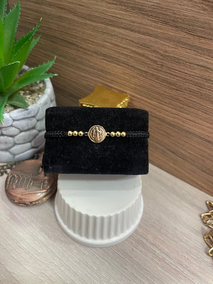 PULSERA TEJIDA SAN BENITO BALIN 4MM LISO NEGRA ORO LAMINADO